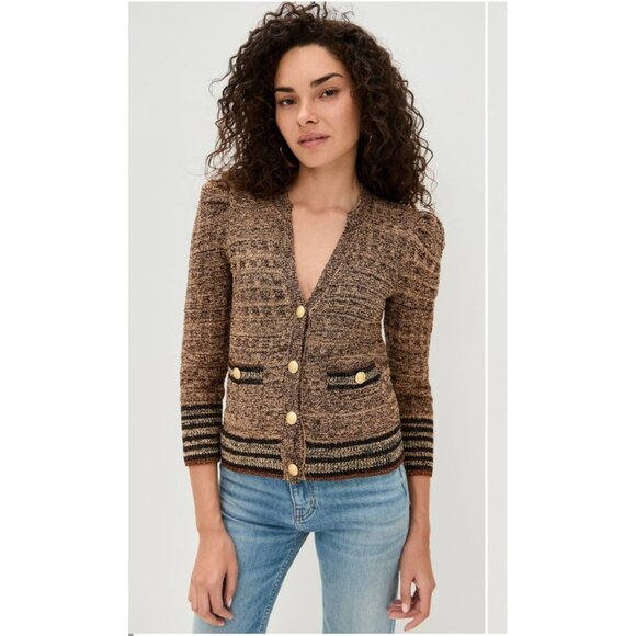 L'Agence Jenni Gold Button Knit Brown Jacket Cardigan XL sweater luxury Parisian